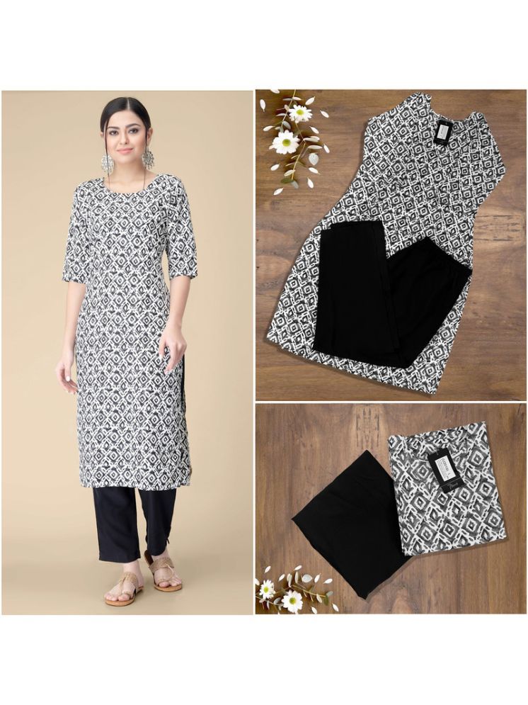     			Ethnic Basket Pack of 1 Crepe Printed A-line Women's Kurti - ( Black )