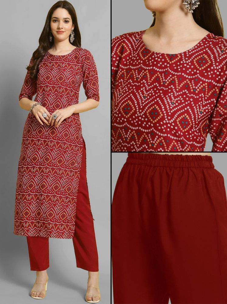     			Ethnic Basket Pack of 1 Crepe Printed A-line Women's Kurti - ( Red )