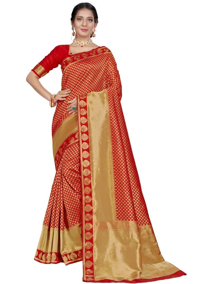     			Sariya Pack of 1 Jacquard Embellished Saree With Blouse Piece ( Red )