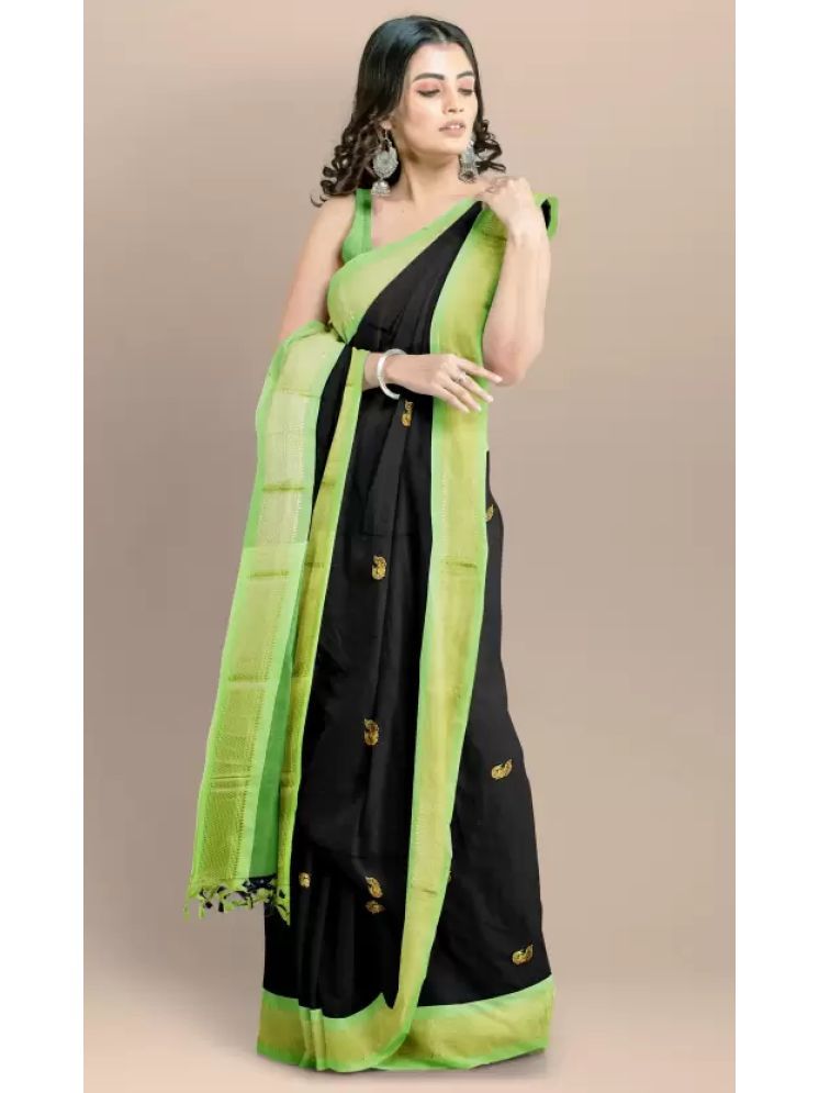     			VEERAIVA Pack of 1 Cotton Silk Embellished Saree With Blouse Piece ( Black,Light Green )