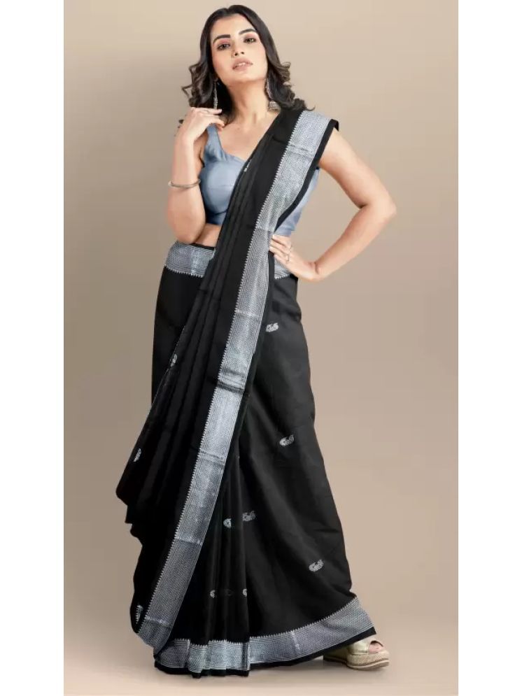     			VEERAIVA Pack of 1 Cotton Silk Embellished Saree With Blouse Piece ( Black,Silver )