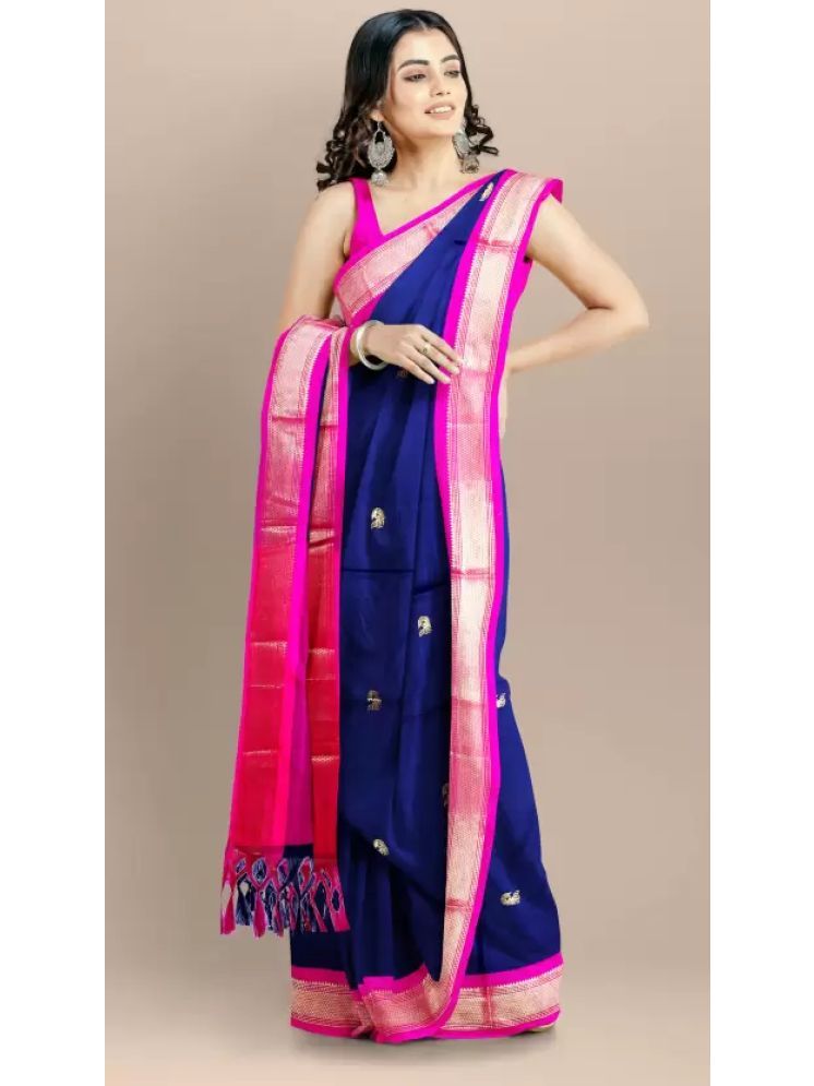     			VEERAIVA Pack of 1 Cotton Silk Embellished Saree With Blouse Piece ( Navy Blue,Pink )