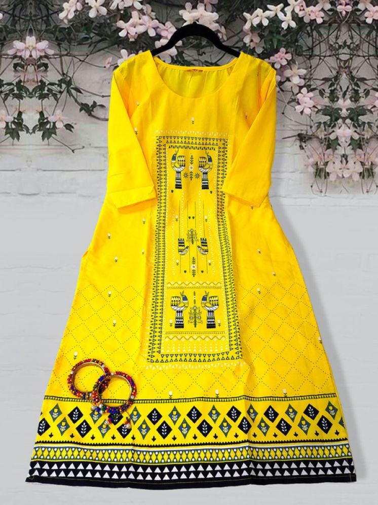     			Ethnic Basket Pack of 1 Crepe Printed A-line Women's Kurti - ( Yellow )