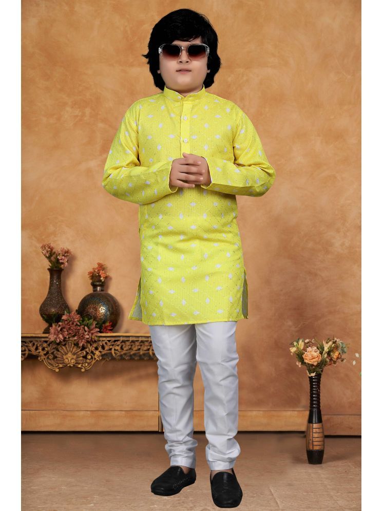     			KC Kunj Creation Boys Cotton Blend Ethnic - Pattern Kurta Pant Set ( Yellow , Pack of 1 )