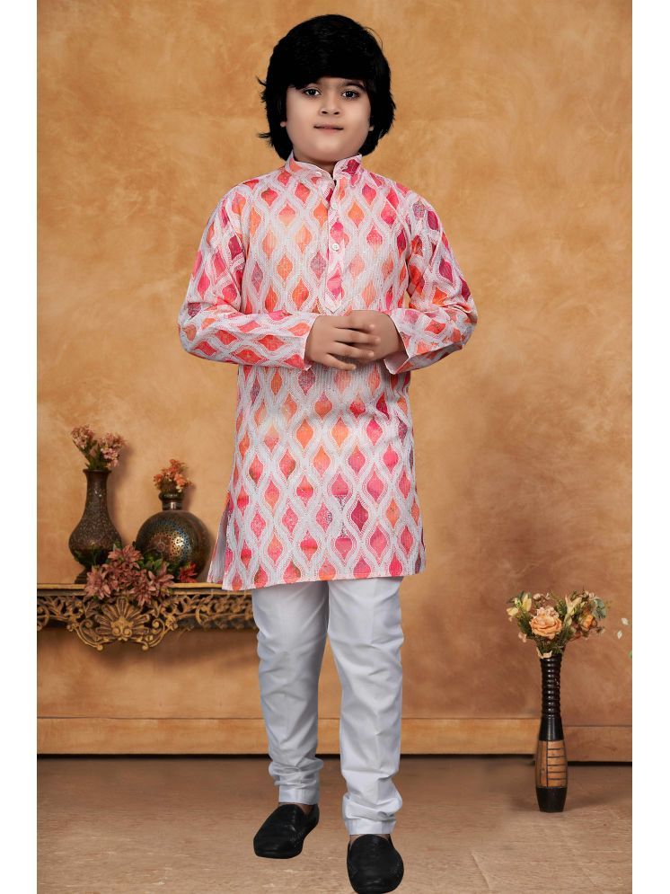     			KC Kunj Creation Boys Cotton Blend Ethnic - Pattern Kurta Pant Set ( Orange , Pack of 1 )