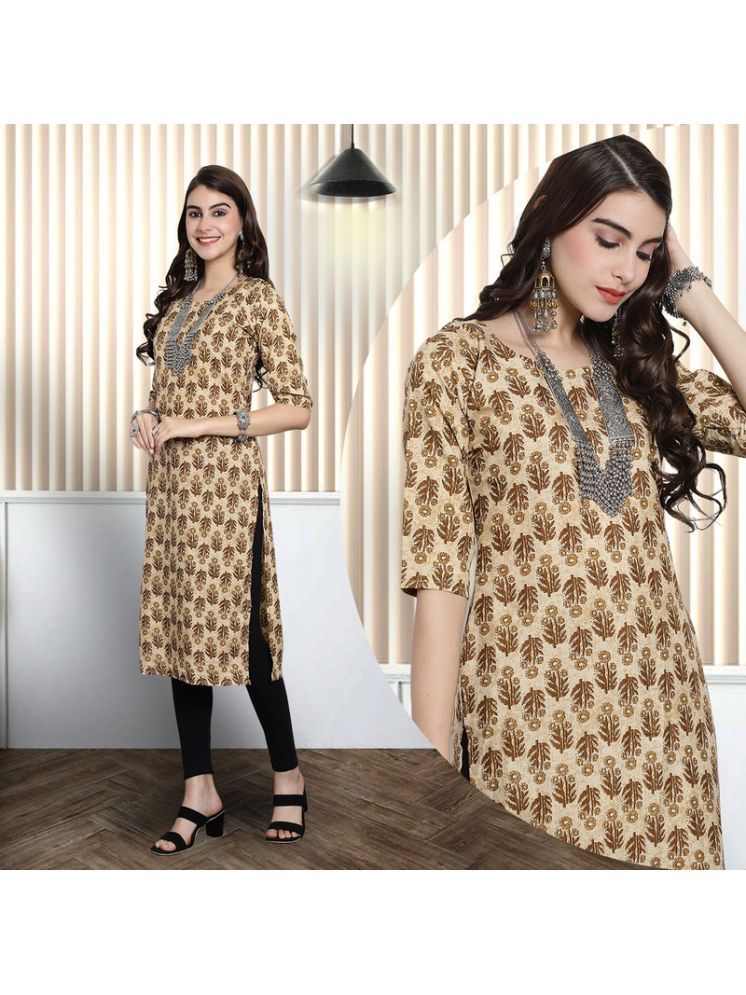     			Ethnic Basket Pack of 1 Crepe Printed A-line Women's Kurti - ( Gold )