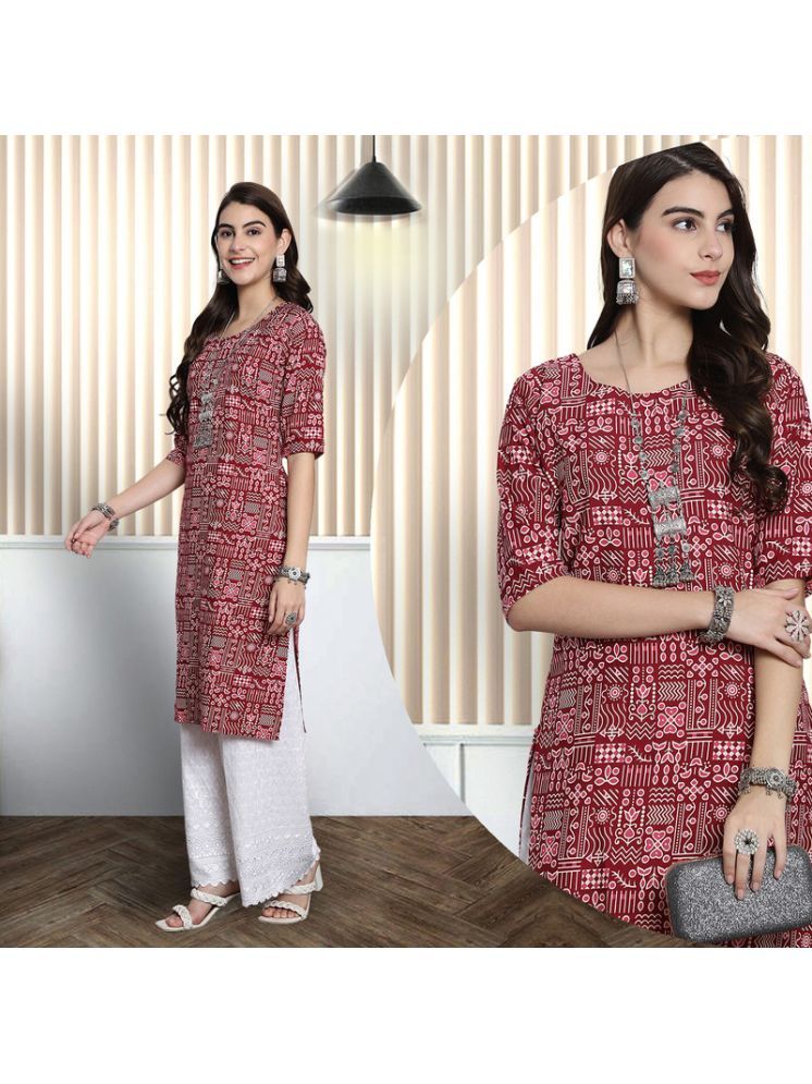     			Ethnic Basket Pack of 1 Crepe Printed A-line Women's Kurti - ( Red )