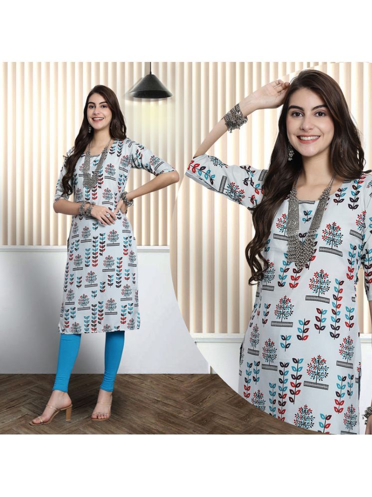     			Ethnic Basket Pack of 1 Crepe Printed A-line Women's Kurti - ( Grey )