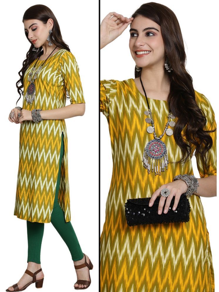     			Ethnic Basket Pack of 1 Crepe Printed Nayra Women's Kurti - ( Yellow )