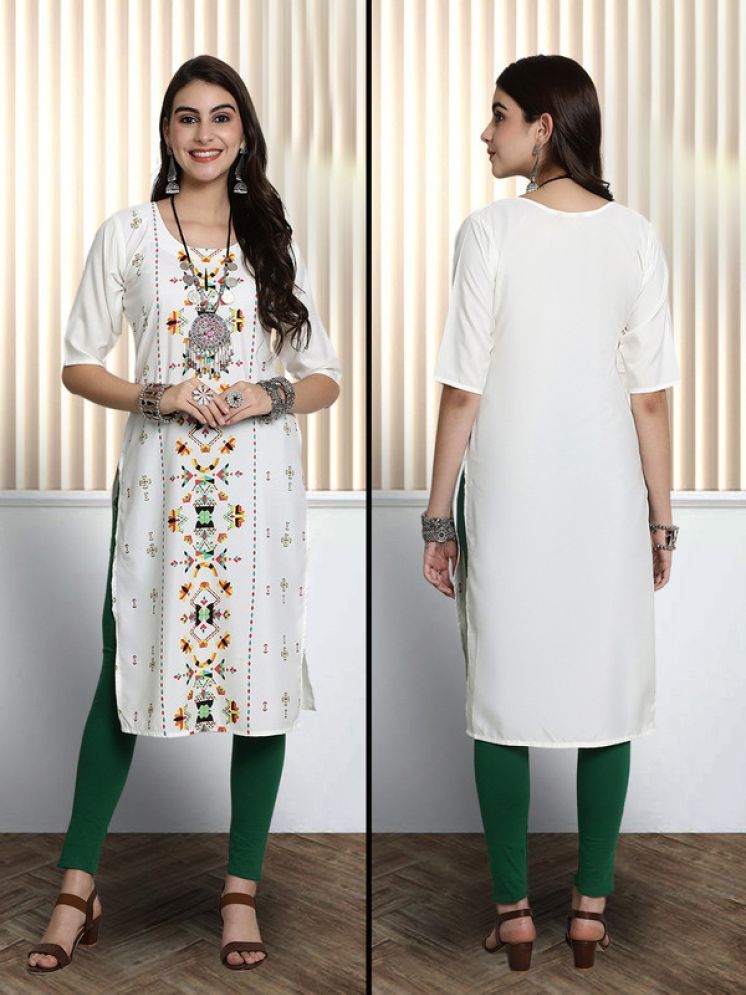     			Ethnic Basket Pack of 1 Crepe Printed Nayra Women's Kurti - ( White )