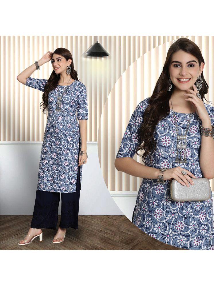     			Ethnic Basket Pack of 1 Crepe Printed A-line Women's Kurti - ( Blue )