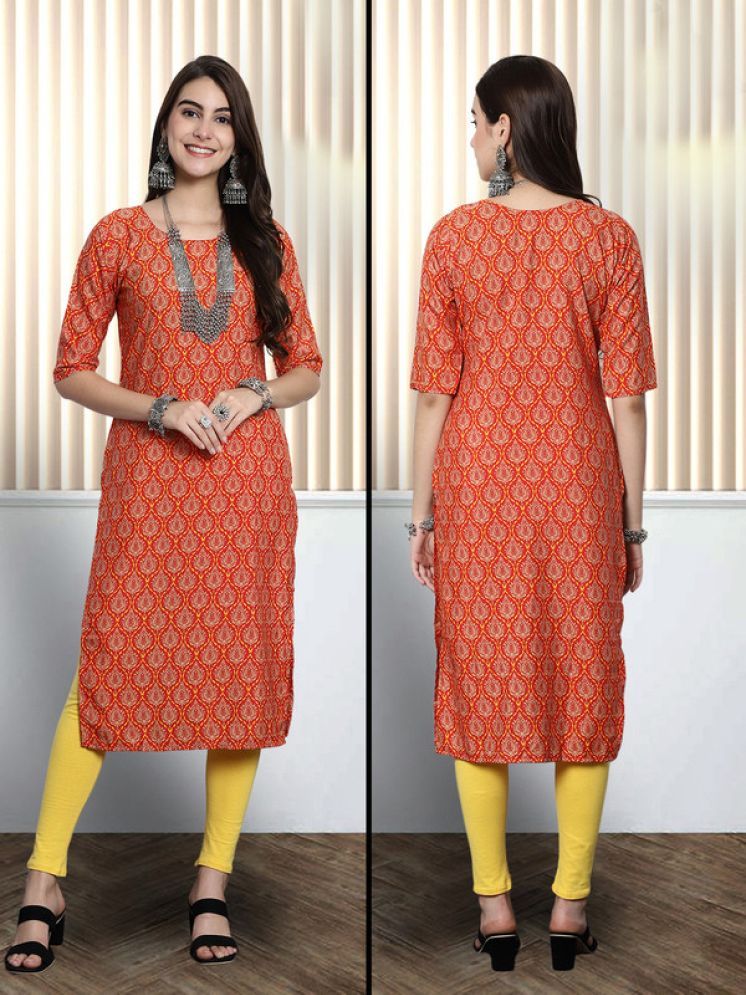     			Ethnic Basket Pack of 1 Crepe Printed Nayra Women's Kurti - ( Orange )