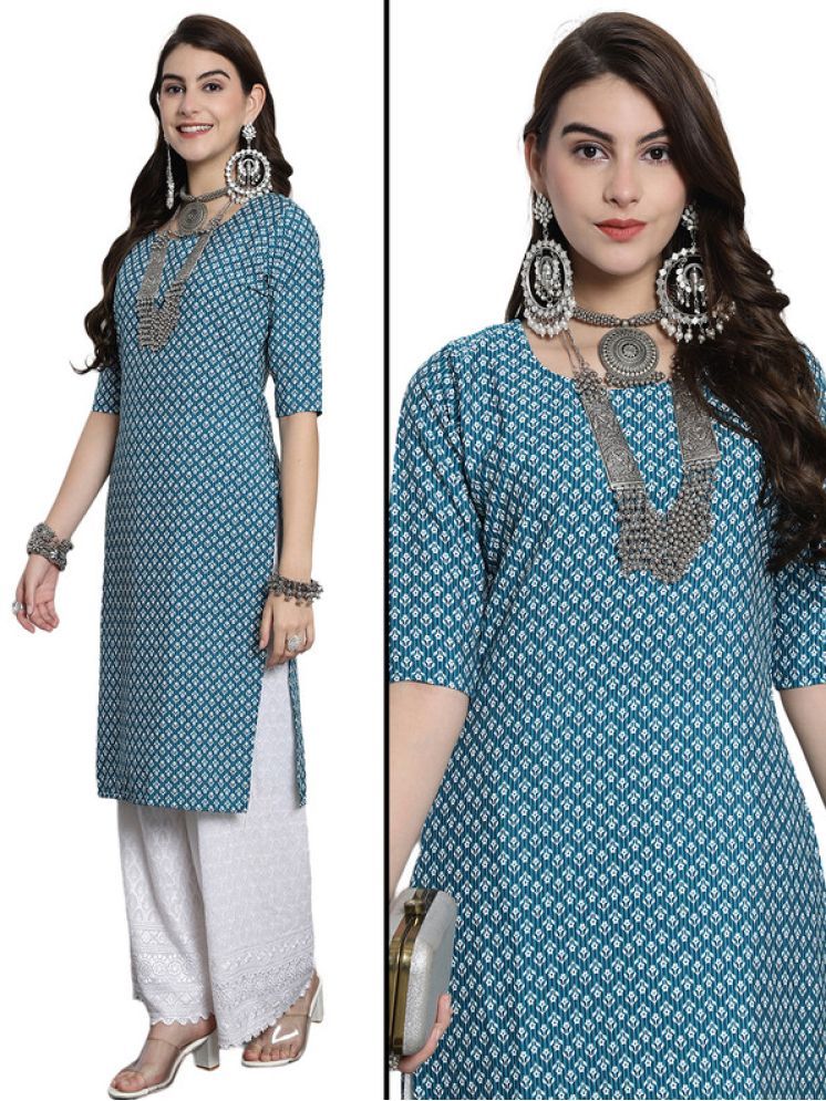     			Ethnic Basket Pack of 1 Crepe Printed Nayra Women's Kurti - ( Blue )