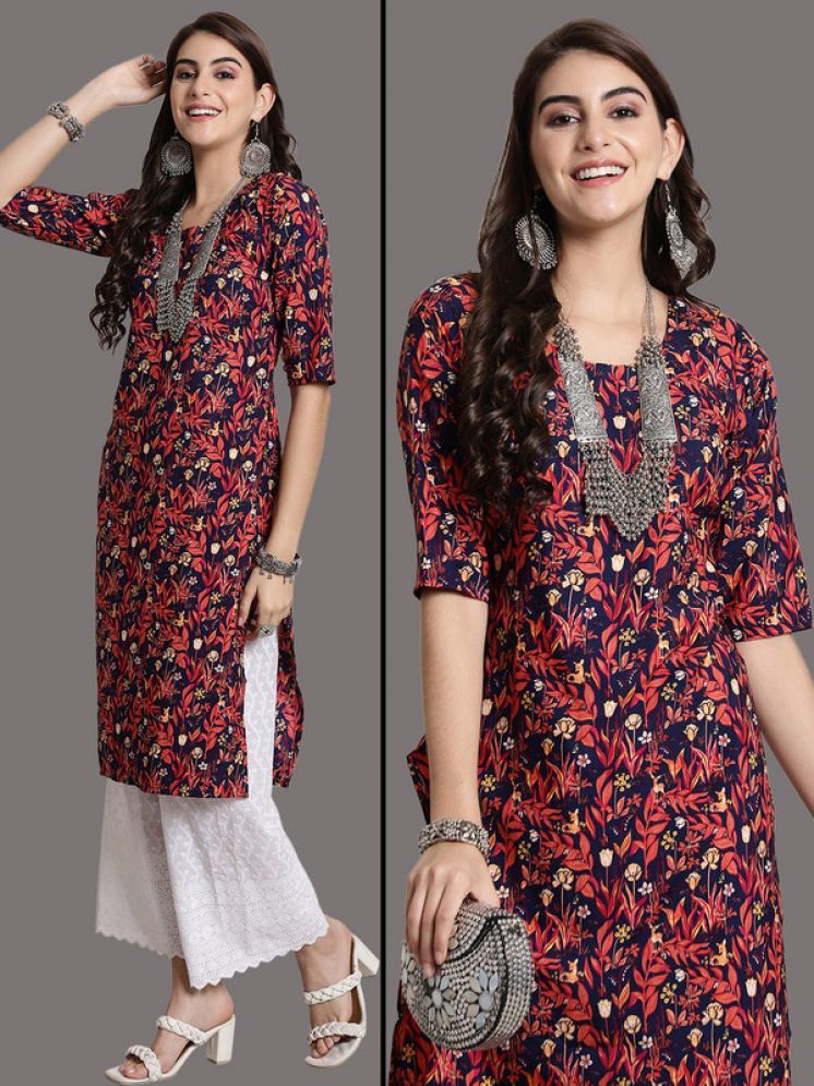     			Ethnic Basket Pack of 1 Crepe Printed Nayra Women's Kurti - ( Red )