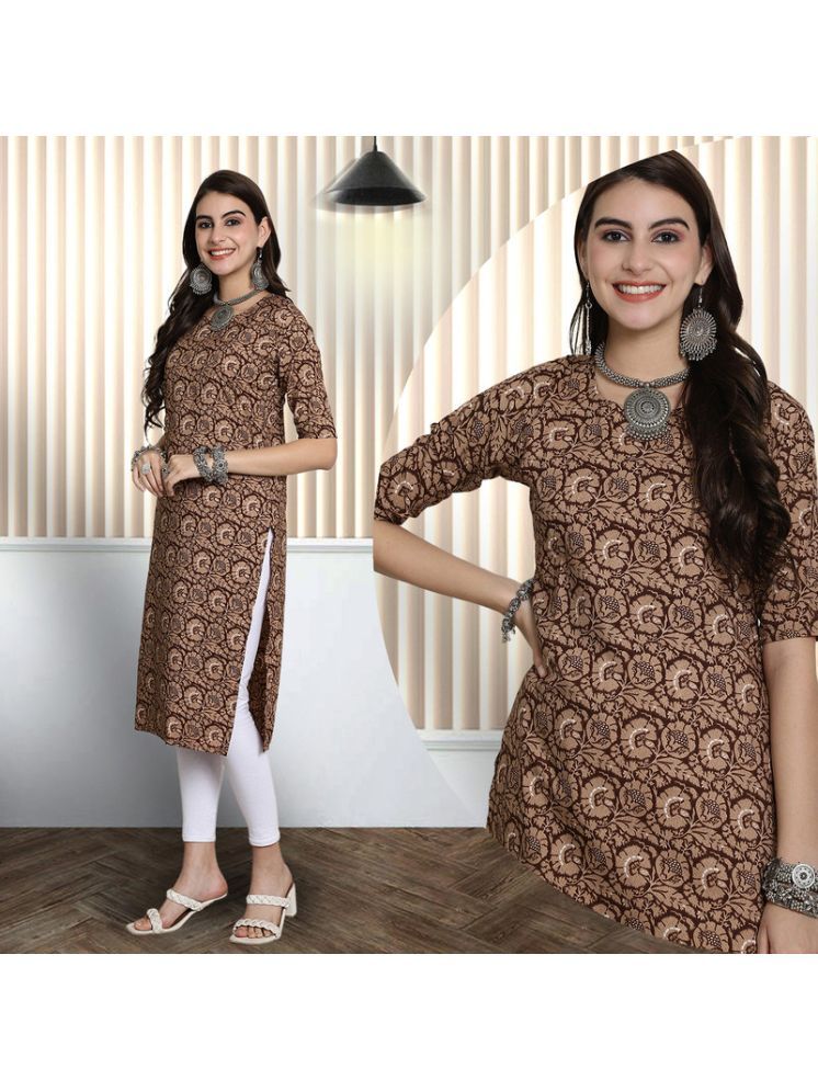     			Ethnic Basket Pack of 1 Crepe Printed A-line Women's Kurti - ( Beige )