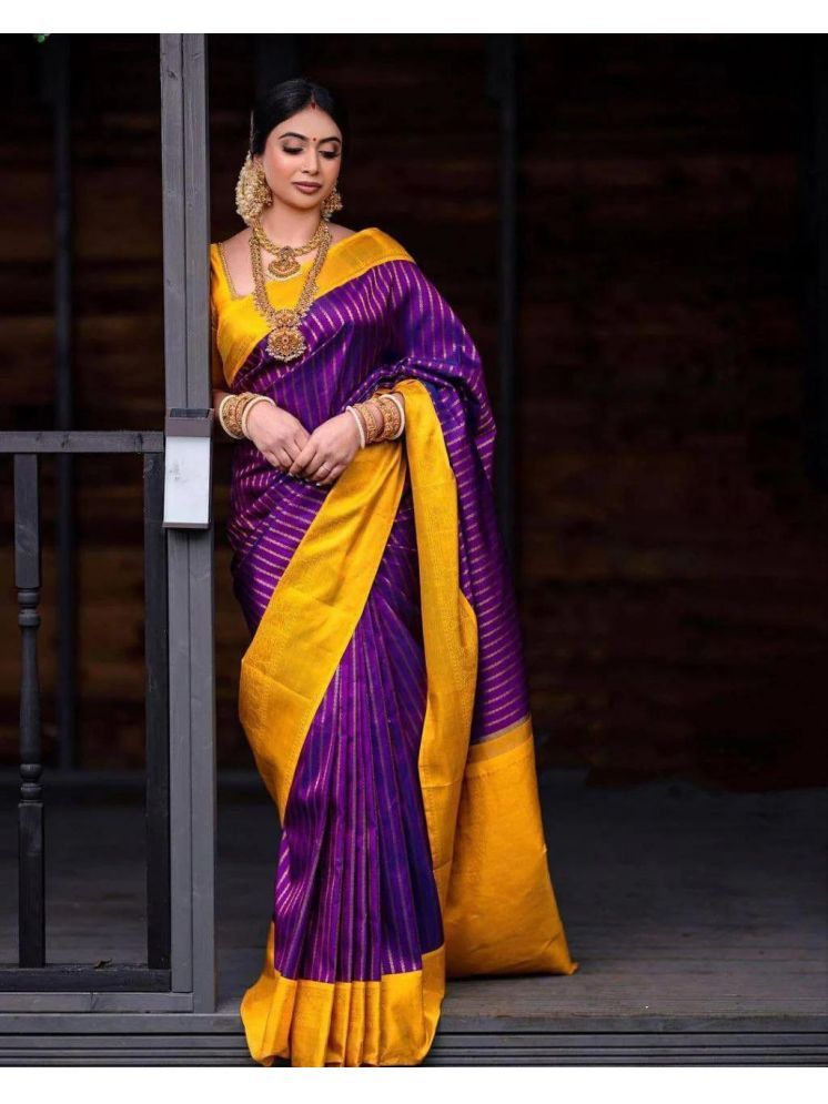     			A TO Z CART Banarasi Silk Embellished Saree With Blouse Piece - Purple ( Pack of 1 )