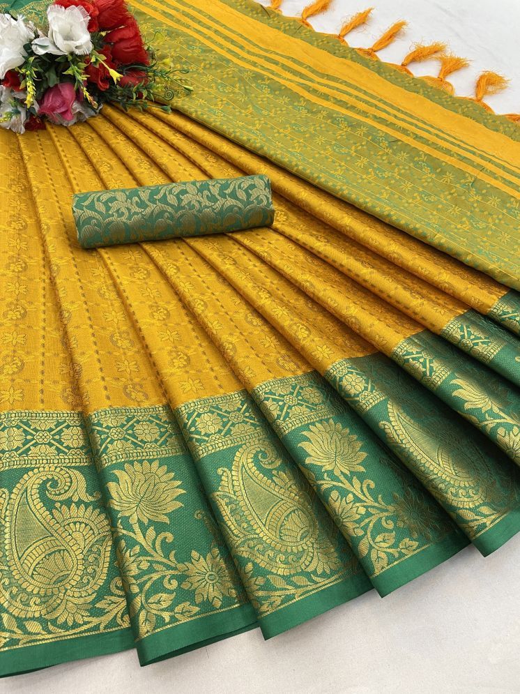     			A TO Z CART Cotton Silk Woven Saree With Blouse Piece - Mustard ( Pack of 1 )