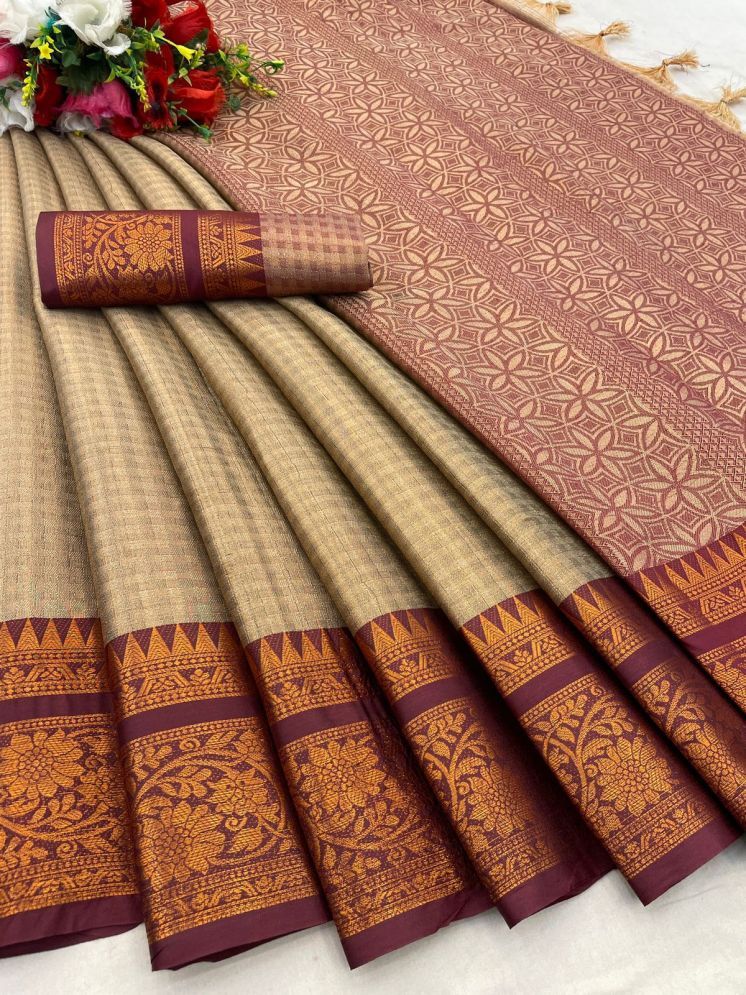     			A TO Z CART Cotton Silk Woven Saree With Blouse Piece - Brown ( Pack of 1 )