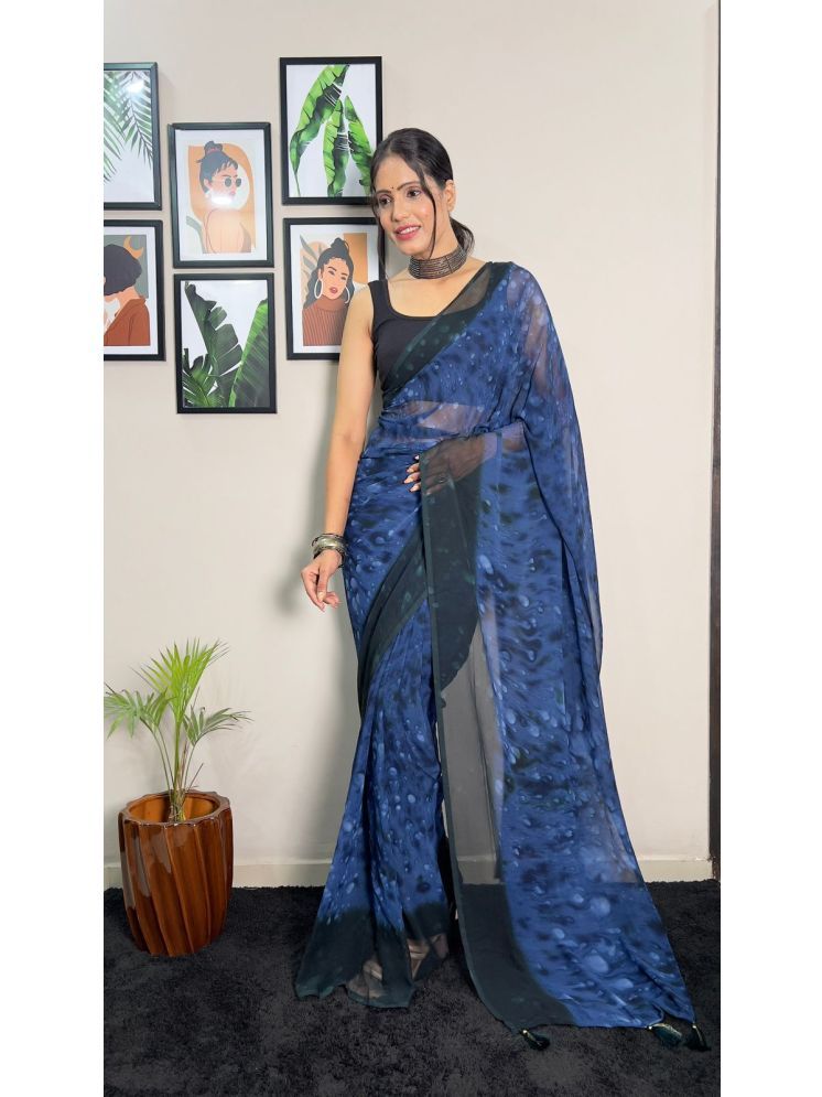     			A TO Z CART Georgette Embellished Saree With Blouse Piece - Blue ( Pack of 1 )