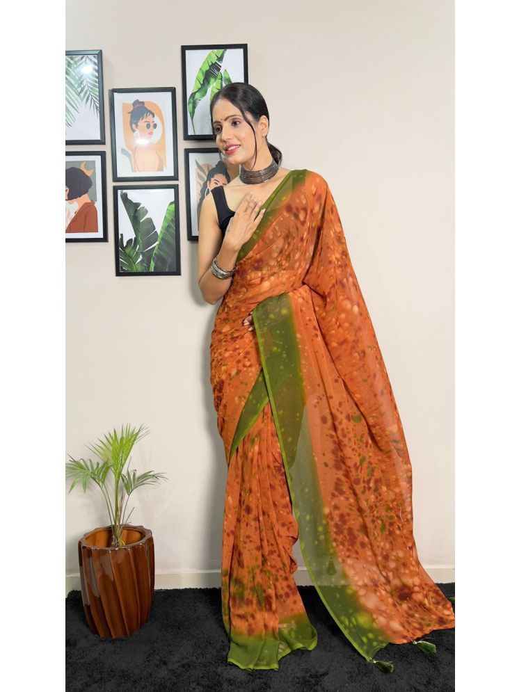     			A TO Z CART Georgette Embellished Saree With Blouse Piece - Orange ( Pack of 1 )