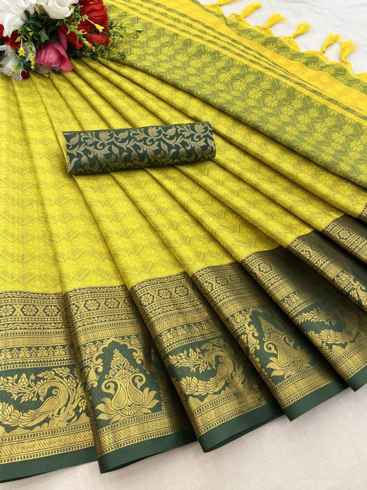     			A TO Z CART Kanjivaram Silk Woven Saree With Blouse Piece - Lime Green1 ( Pack of 1 )