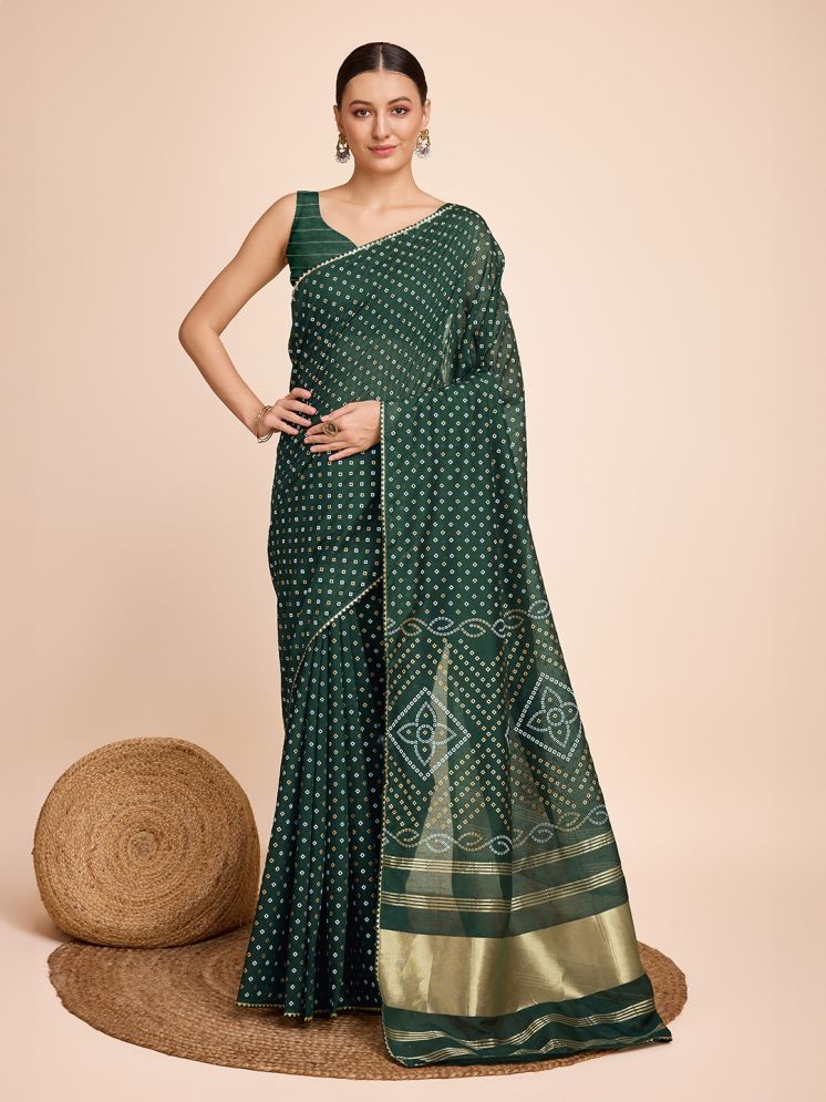     			A TO Z CART Silk Printed Saree With Blouse Piece - Green ( Pack of 1 )