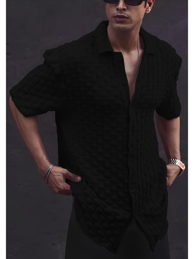     			ANKLAR Polyester Regular Fit Self Design Half Sleeves Men's Casual Shirt - Black ( Pack of 1 )