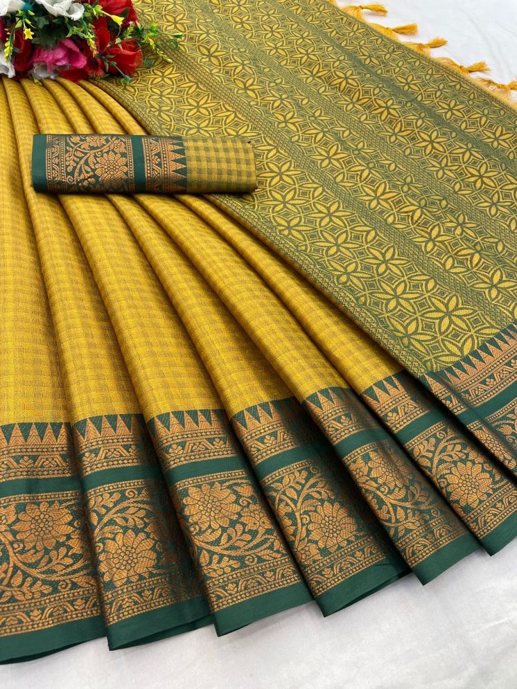     			Aika Cotton Silk Woven Saree With Blouse Piece - Yellow ( Pack of 1 )