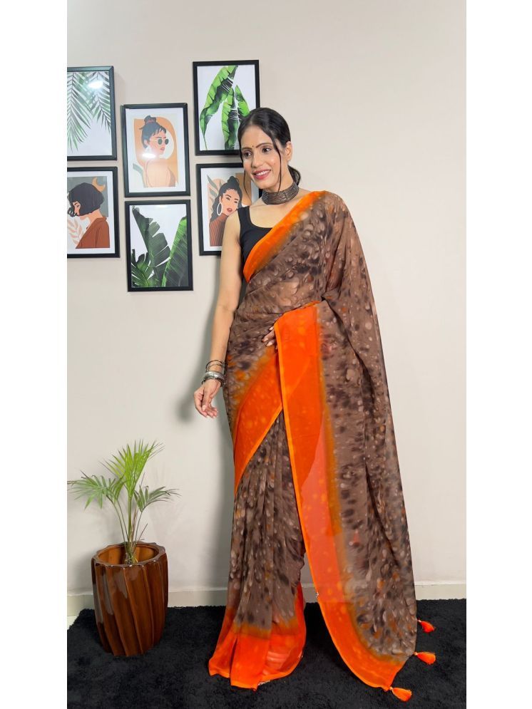     			Apnisha Georgette Printed Saree With Blouse Piece - Brown ( Pack of 1 )