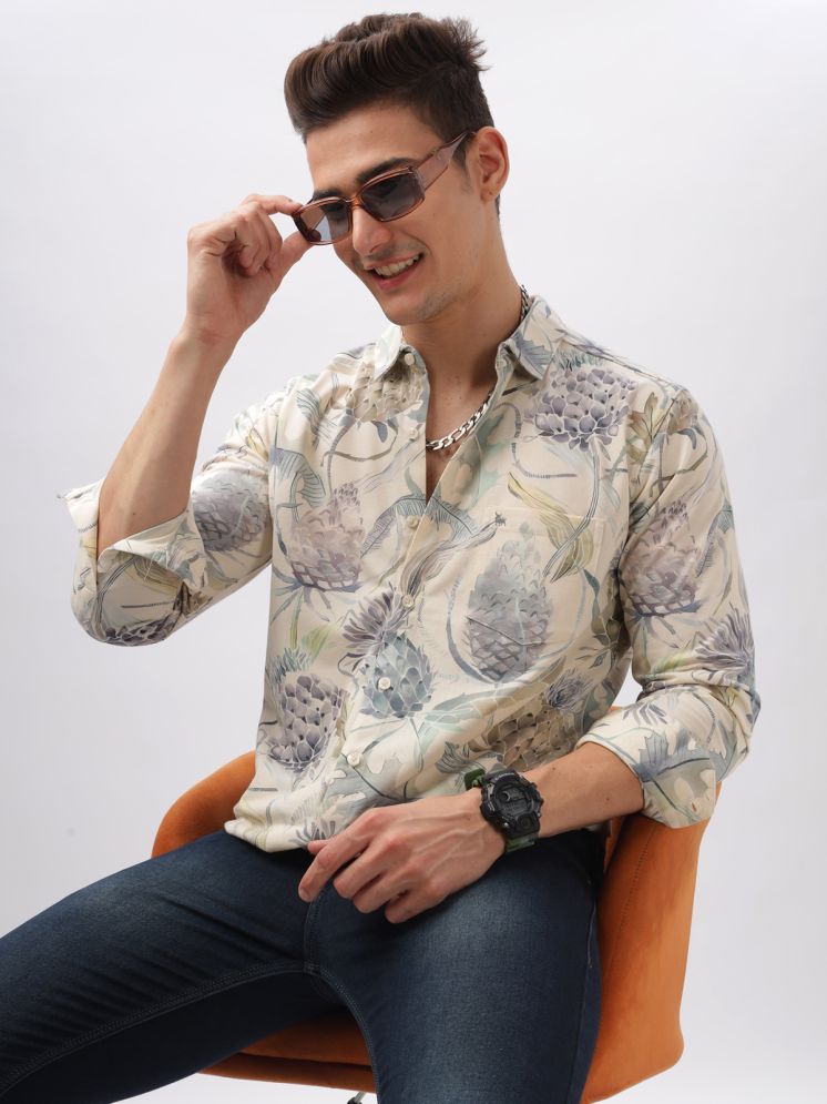     			BULLMER Cotton Blend Regular Fit Printed Full Sleeves Men's Casual Shirt - Cream ( Pack of 1 )