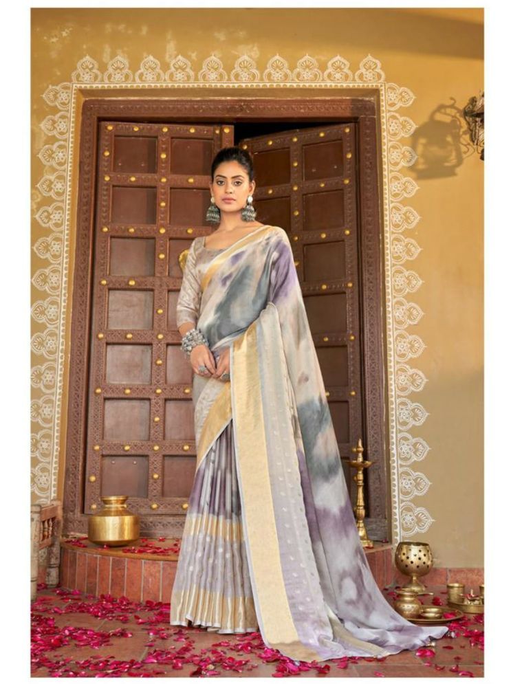     			Bhuwal Fashion Chiffon Printed Saree With Blouse Piece - Grey ( Pack of 1 )