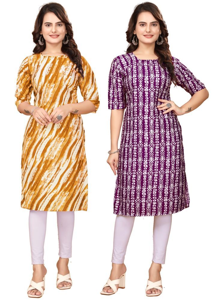     			DESIGNER DREAM Crepe Printed Straight Women's Kurti - Yellow,Maroon ( Pack of 2 )