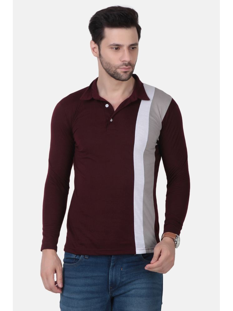     			FIRST POSTION Cotton Blend Regular Fit Striped Full Sleeves Men's Polo T Shirt - Maroon ( Pack of 1 )