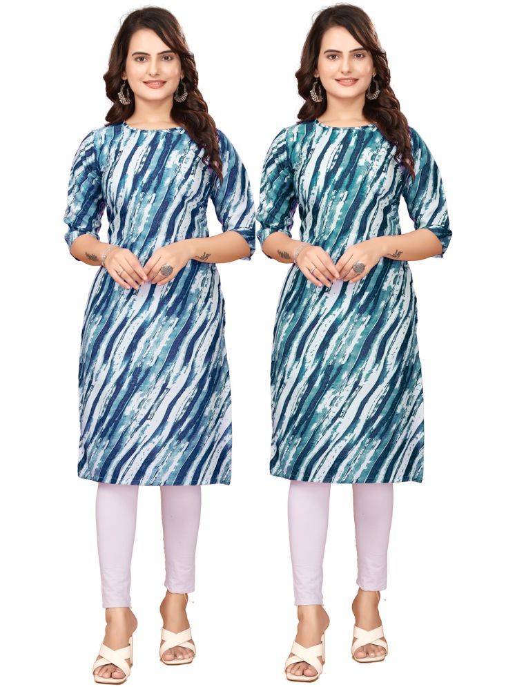     			Fashion Fair Crepe Printed Straight Women's Kurti - Blue,Navy Blue ( Pack of 2 )