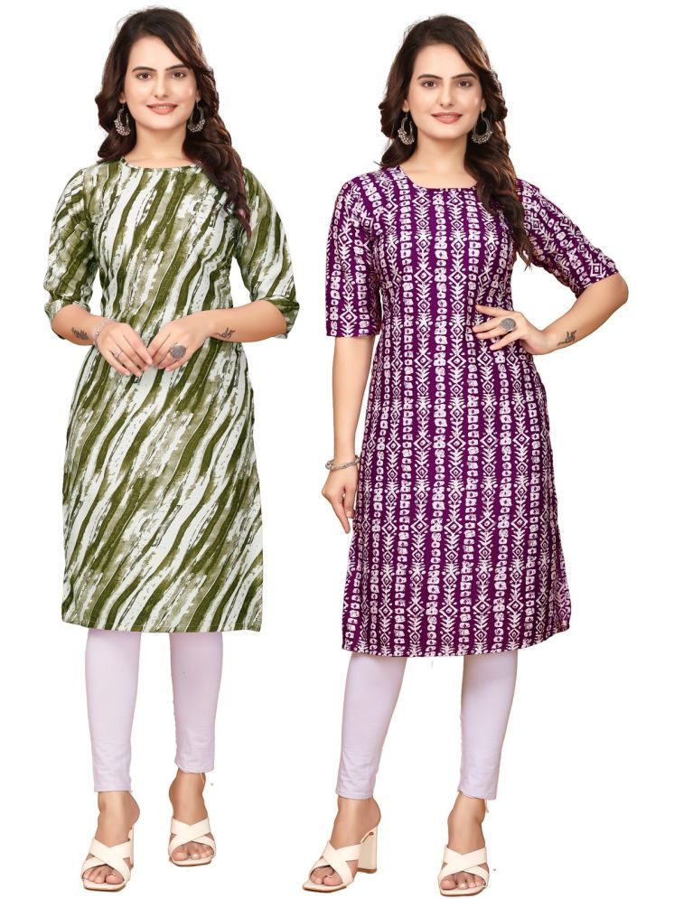     			Fashion Fair Crepe Printed Straight Women's Kurti - Green,Maroon ( Pack of 2 )