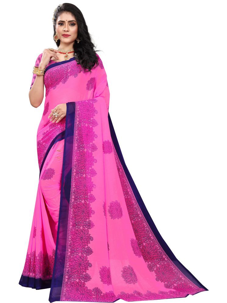     			INDIAN SILKS Georgette Printed Saree Without Blouse Piece - Pink ( Pack of 1 )