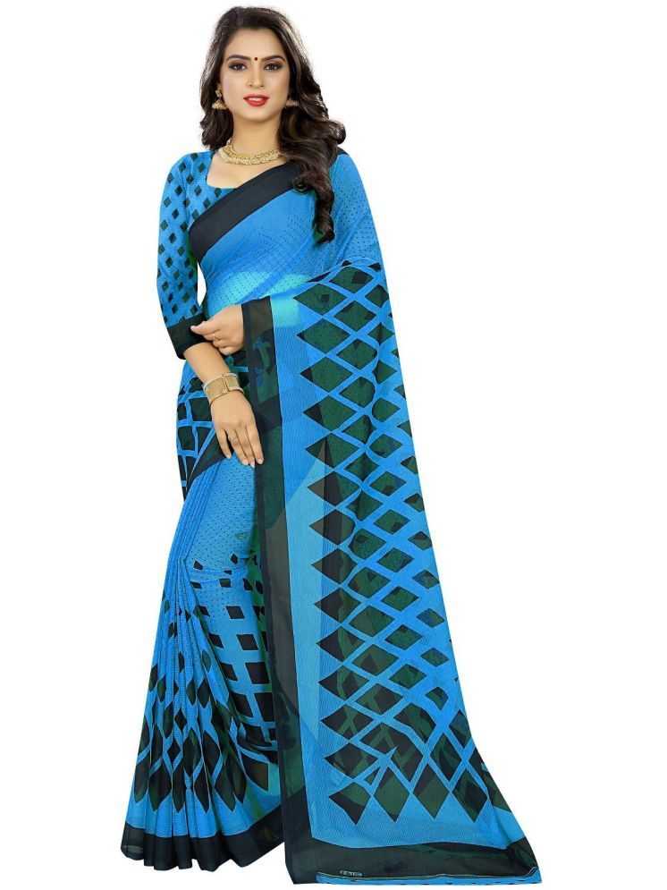     			INDIAN SILKS Georgette Self Design Saree Without Blouse Piece - Blue ( Pack of 1 )