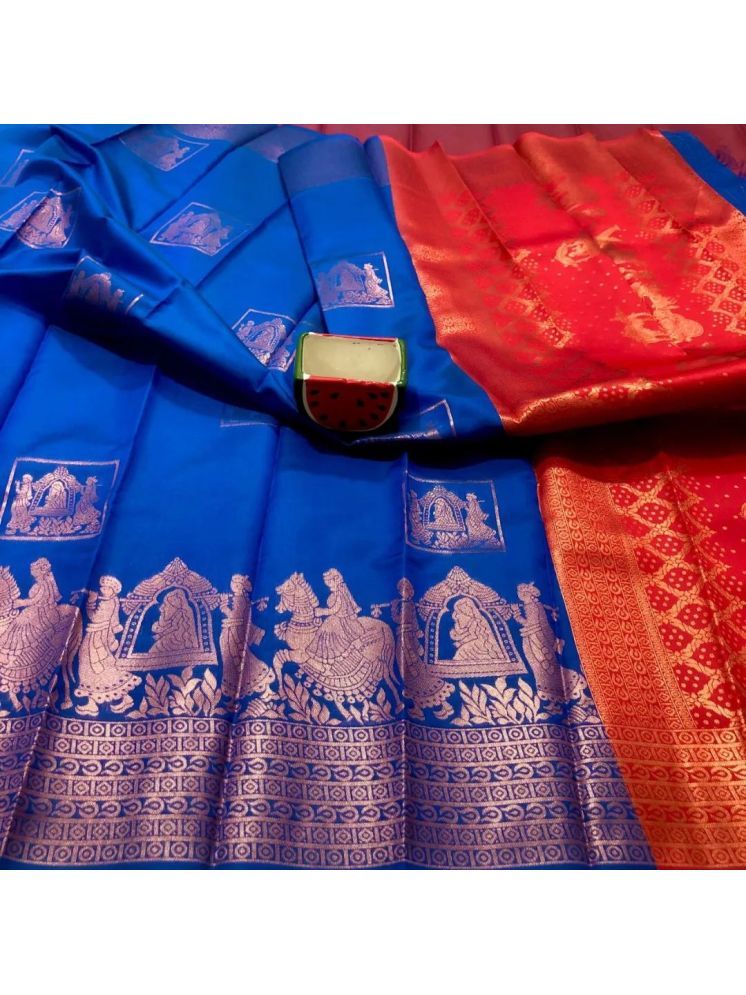     			JULEE Banarasi Silk Embellished Saree With Blouse Piece - Blue ( Pack of 1 )