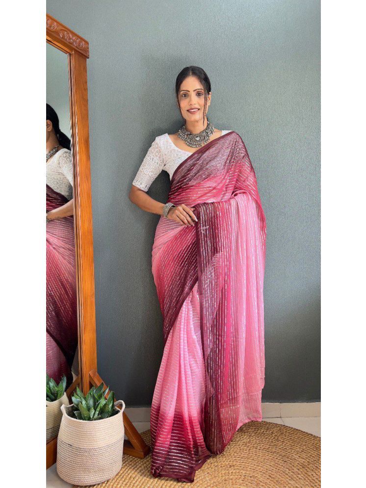     			JULEE Chiffon Striped Saree With Blouse Piece - Pink ( Pack of 1 )