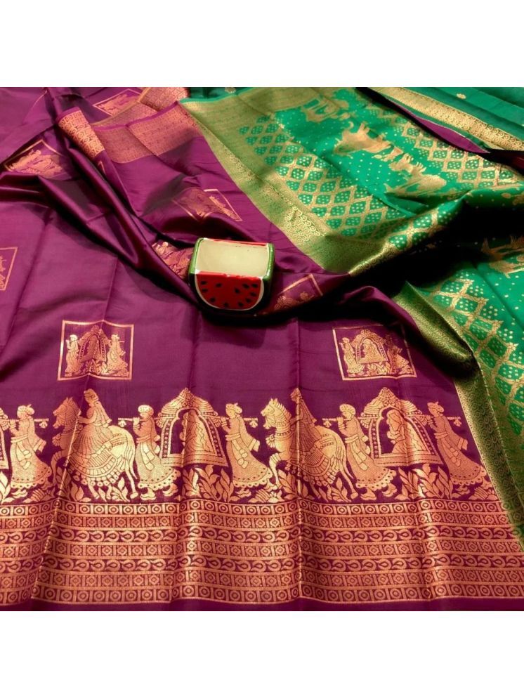     			Lady Shopi Banarasi Silk Embellished Saree With Blouse Piece - Purple ( Pack of 1 )