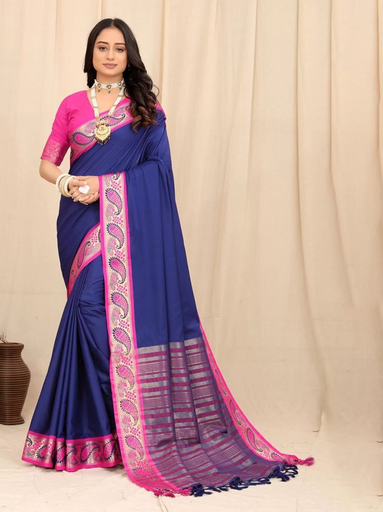     			Lady Shopi Silk Embellished Saree With Blouse Piece - Blue ( Pack of 1 )