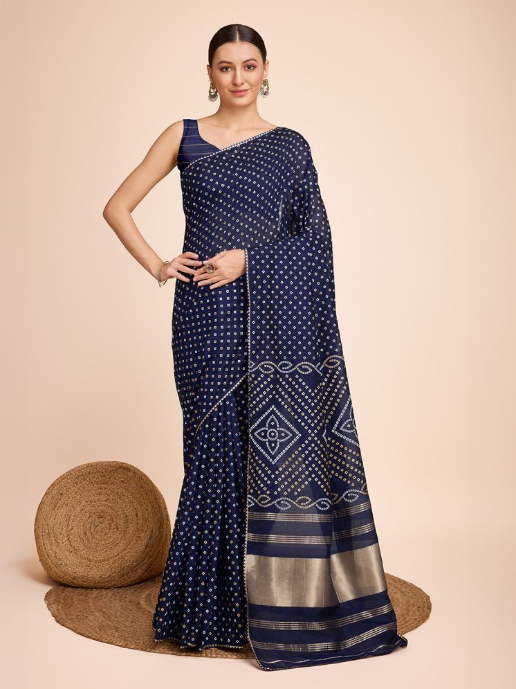     			Lady Shopi Silk Printed Saree With Blouse Piece - Navy Blue ( Pack of 1 )