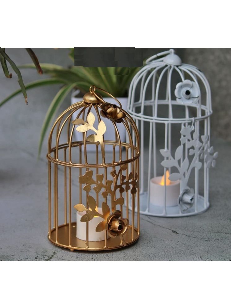     			Laserbot Gold Hanging Iron Tea Light Holder - Pack of 2