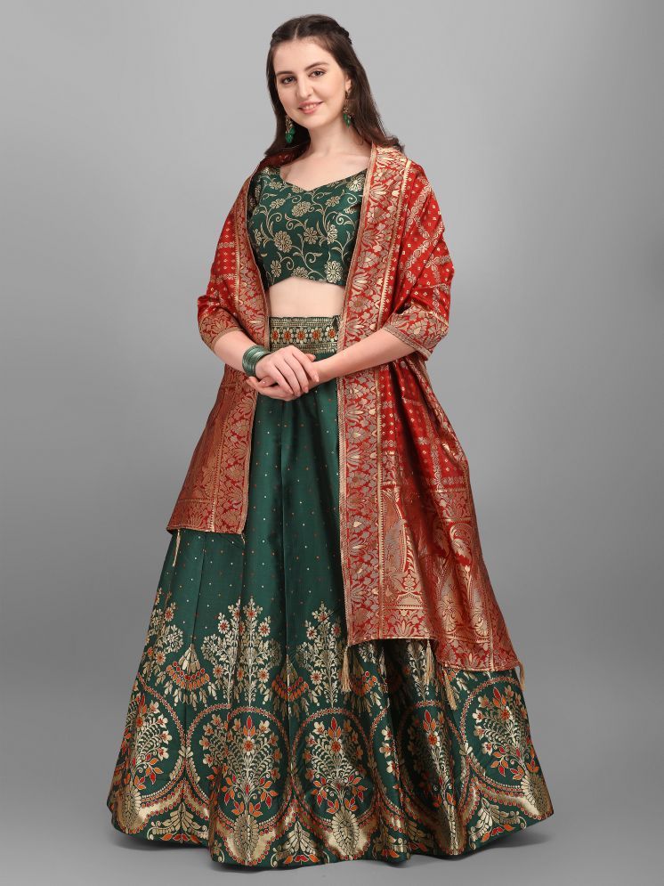     			PURVAJA Green Cotton Blend Chaniya Choli Semi Stitched Lehenga Single