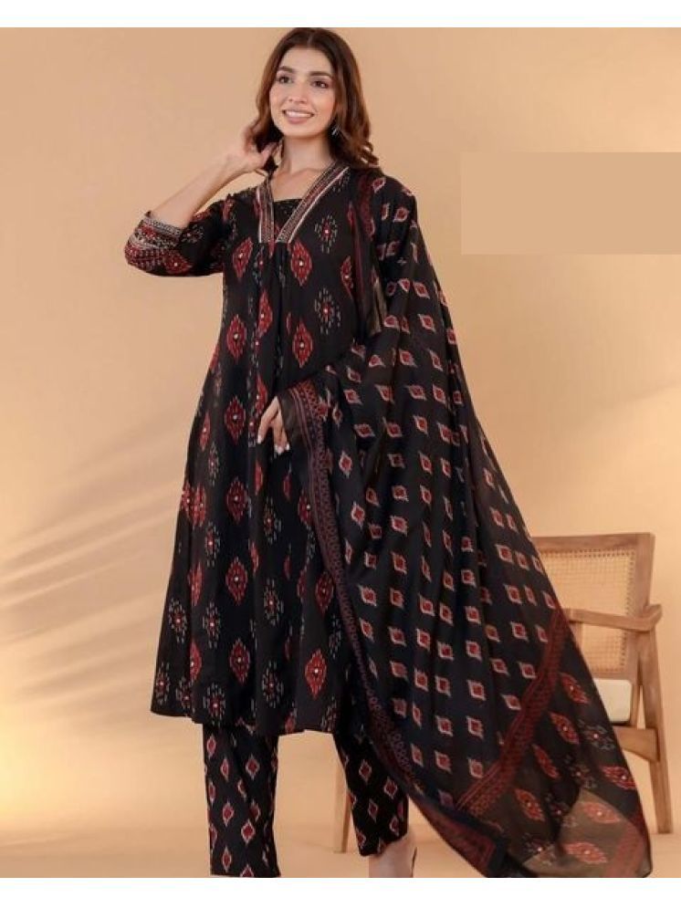     			SAREEKART FAB Cotton Blend Printed Kurti With Pants Women's Stitched Salwar Suit - Black ( Pack of 1 )