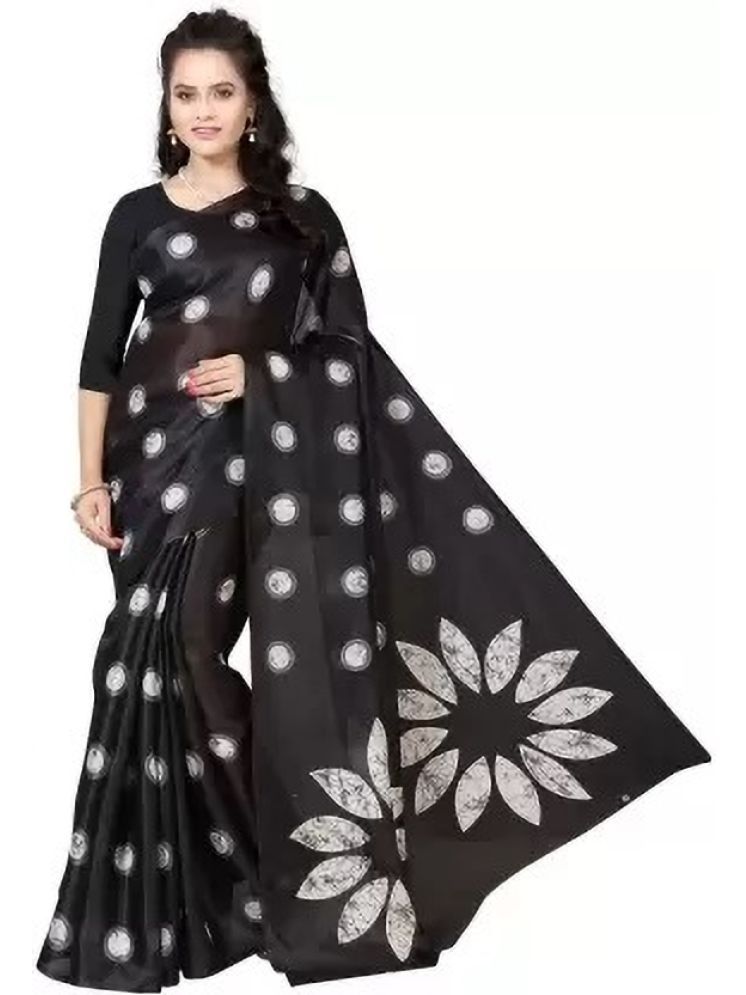     			THE PRIVATE LABLE Cotton Blend Printed Saree Without Blouse Piece - Black ( Pack of 1 )