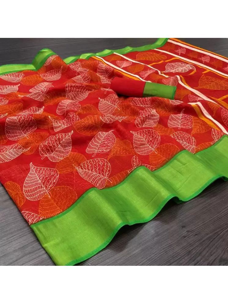     			THE PRIVATE LABLE Cotton Silk Printed Saree Without Blouse Piece - Red ( Pack of 1 )