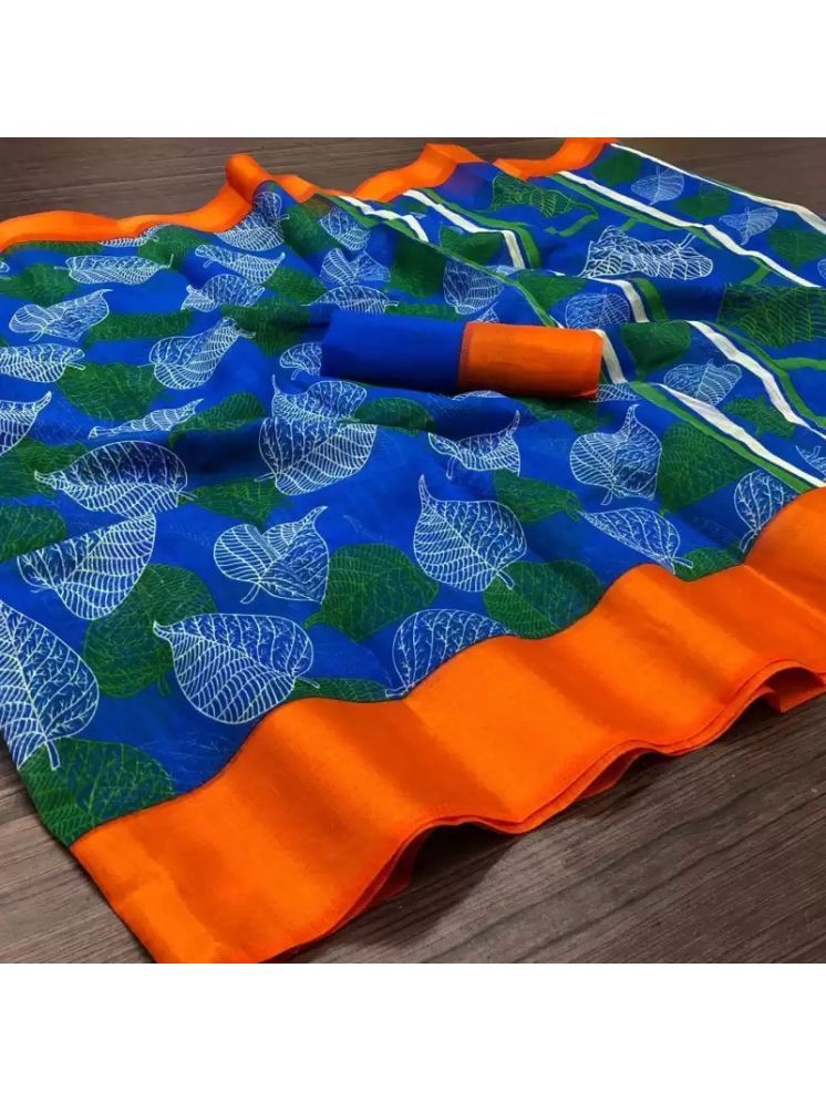     			THE PRIVATE LABLE Cotton Silk Printed Saree Without Blouse Piece - Blue ( Pack of 1 )