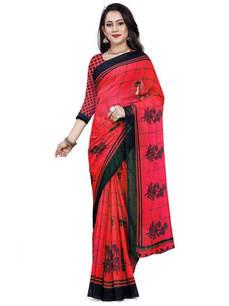     			THE PRIVATE LABLE Georgette Printed Saree Without Blouse Piece - Red ( Pack of 1 )