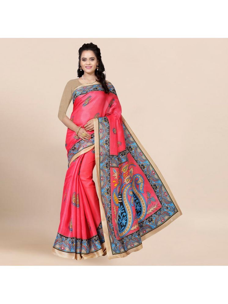     			THE PRIVATE LABLE Silk Blend Printed Saree Without Blouse Piece - Pink ( Pack of 1 )